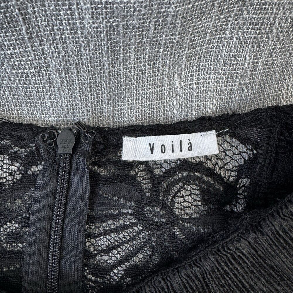 Voilà Black Pleated Lace Blouse L NWT Sheer Avant Garde Statement Ruffle Top - Picture 5 of 12